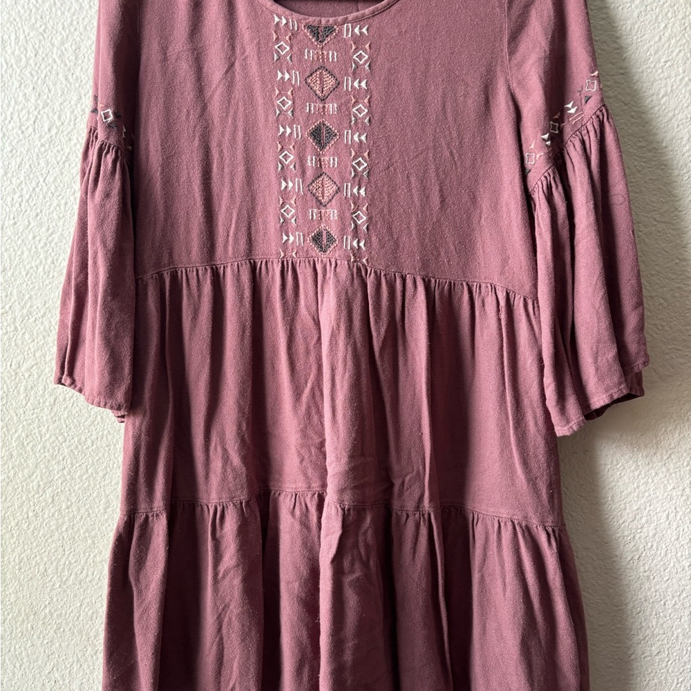 Western Mudd Pink Midi Dress with Embroidered Details